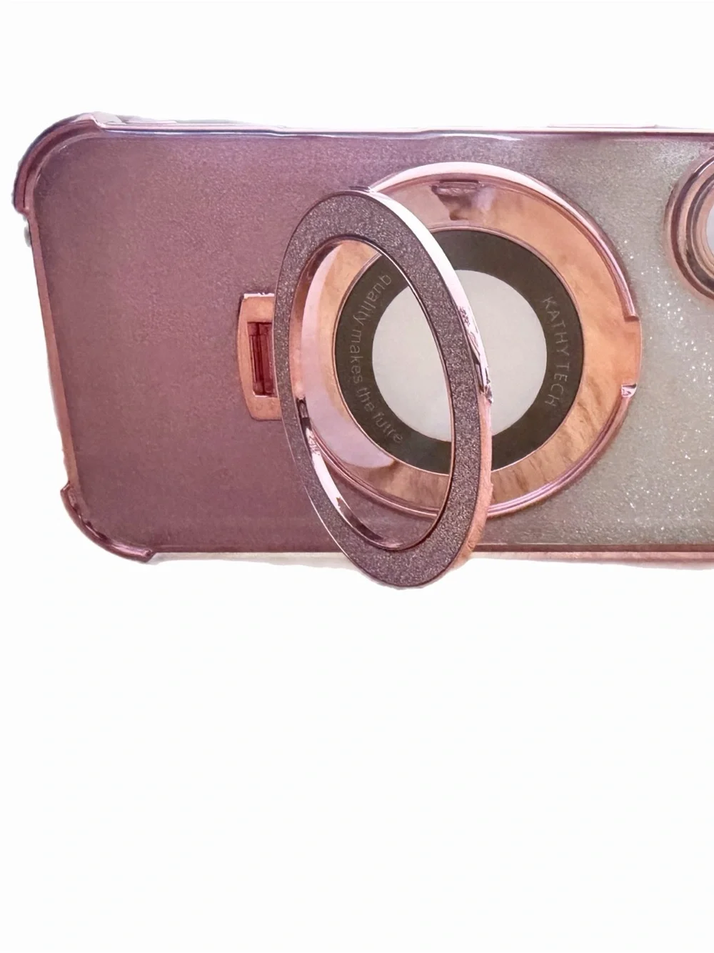 Pink Glitter Phone Case with Ring Holder is for IPhone 16